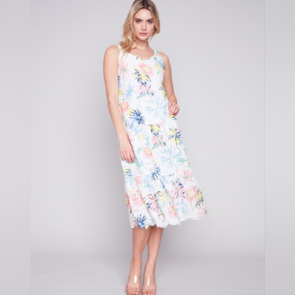 CHARLIEโB Eyelet Cotton Sleeveless Midi Sundress, Size Large Dress